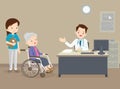 Doctor and elderly woman in wheel chair