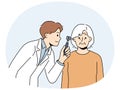 Doctor examine old patient ear