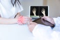 The doctor examined patient with wrist pain And x-ray hand