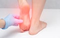 The doctor examines the patient s feet for mycosis and corns, cracked heels, medical, dermatology, pain