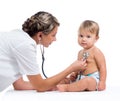 Doctor examining baby girl isolated on white Royalty Free Stock Photo