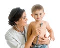 Doctor examining child boy isolated on white Royalty Free Stock Photo