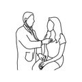 Doctor examining heartbeat of patient in hospital vector illustration sketch hand drawn with black lines, isolated on white Royalty Free Stock Photo