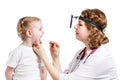 Doctor examining kid isolated on white Royalty Free Stock Photo