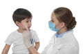 Doctor examining little boy with chickenpox on background. Varicella zoster virus Royalty Free Stock Photo