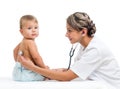 Doctor examining little girl isolated on white Royalty Free Stock Photo