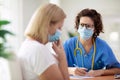 Doctor examining sick patient. Ill woman in clinic