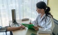 The doctor is examining the sick patients with Medical examination stethoscope