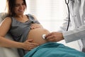 Doctor examining woman before giving child birth in maternity hospital, closeup Royalty Free Stock Photo