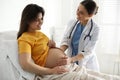 Doctor examining woman before giving child birth in maternity hospital Royalty Free Stock Photo