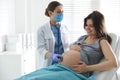 Doctor examining woman before giving child birth in maternity hospital Royalty Free Stock Photo