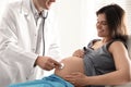 Doctor examining woman before giving child birth in maternity hospital Royalty Free Stock Photo