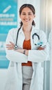 Doctor expert, medical portrait and woman consulting in a hospital, working in healthcare and happy after surgery at