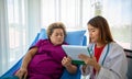 Doctor explaining medication to old woman patient at Hospitals Royalty Free Stock Photo