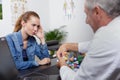 Doctor explaining molecular chemistry to patient Royalty Free Stock Photo