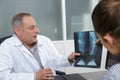 doctor explaining results knee xray to patient