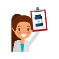 Doctor female with checklist and drugs bottle Royalty Free Stock Photo