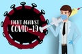 Doctor fight against covid-19 vector design. Fight against covid-19 text with medical doctor.