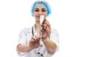 Doctor filling syringe with medications from ampule isolated on white Royalty Free Stock Photo