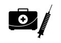 Doctor First aid box and syringe icon.