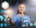 Doctor in futuristic medical concept pressing button Royalty Free Stock Photo