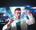 Doctor with futuristic touchscreen interface Royalty Free Stock Photo