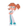 The doctor girl looks funny and beautiful when she puts on her special attire. Vector Illustration.