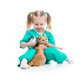 Doctor girl playing with cat Royalty Free Stock Photo