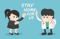 Doctor give advice for stop Covid-19 We stay here for you, please stay home for us Royalty Free Stock Photo