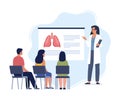 Doctor gives a training lecture about anatomy for students. Doctor presenting human lungs infographics. Online medical seminar,