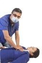 Doctor giving first aid to female pacient