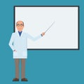 Doctor giving medical presentation on whiteboard. The doctor in