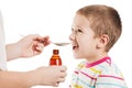 Doctor giving spoon of syrup to boy Royalty Free Stock Photo