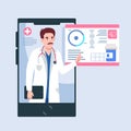 Doctor giving virtual presentation with diagram and charts Royalty Free Stock Photo