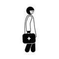 Doctor goes to the patient with a bag of medicines, stick figure icon man, isolated stickman