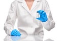 Doctor in gown and gloves holding empty glass ampoule Royalty Free Stock Photo