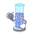 Doctor graduated cylinder with on mascot liquid