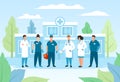 Doctor group in hospital, healthcare vector illustration, cartoon staff medical character in uniform, team medicine Royalty Free Stock Photo