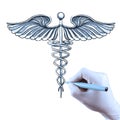 Doctor hand draws Caduceus Royalty Free Stock Photo