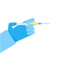 Doctor hand hold syringe with vaccine or medical injection