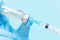 Doctor hand holding syringe and vaccine corona virus. Disease injection China for people concept Royalty Free Stock Photo