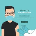 Doctor hand injects the vaccine against the man patient. vector illustration