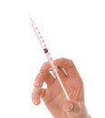 Doctor hand with medical insulin syringe ready for injection i Royalty Free Stock Photo