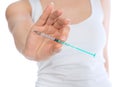 Doctor hand with medical insulin syringe ready for injection Royalty Free Stock Photo