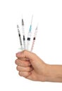 Doctor hand with medical insulin syringes ready for injection