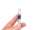 Doctor hand with medical syringe with insulin in hand Royalty Free Stock Photo