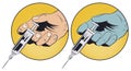 Doctor hand press syringe ready to inject. Stock illustration