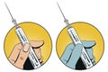 Doctor hand press syringe ready to inject. Stock illustration