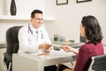 Doctor handing medical prescription to patient