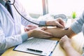 Doctor hands checking blood pressure of a patient, Medical care concept Royalty Free Stock Photo